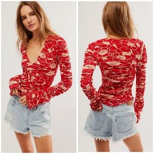 Free People Through The Meadow Top in Red Racer Combo